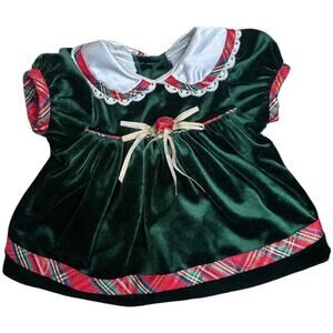 Vntg Rose Cottage Green Velvet Short Sleeve Dress Christmas Newborn Girl Premie